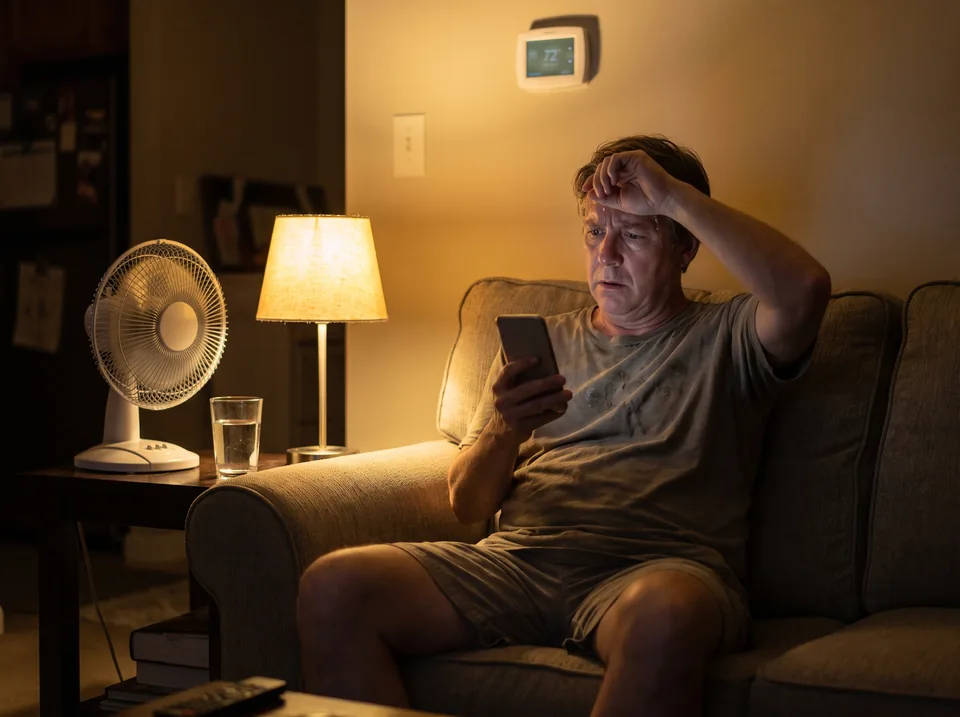 Homeowner searching on a phone late at night after the air conditioning stopped working